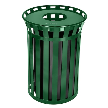 Alpine Industries 38 gal Round Outdoor Can, Green, Galvanized Steel, 27 in ALP479-38-GRN